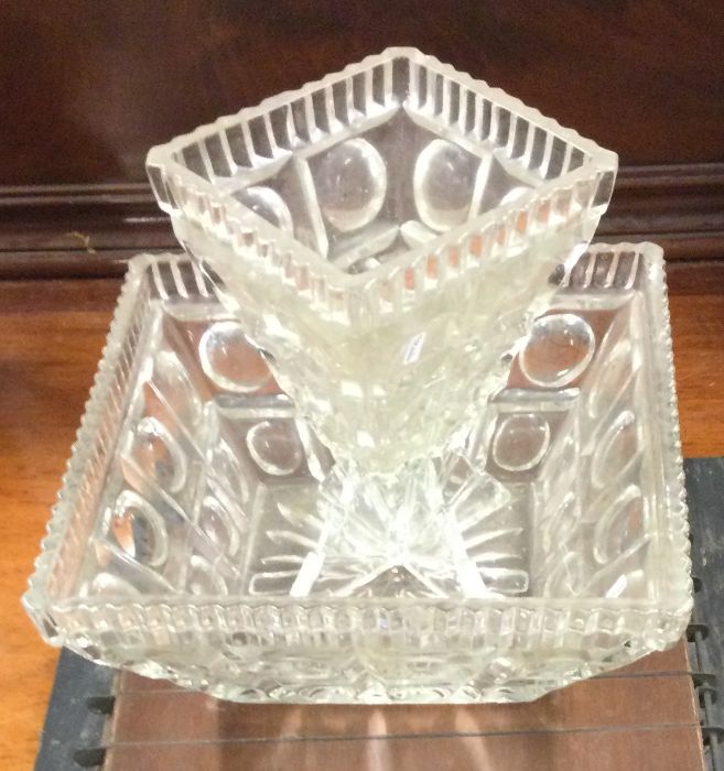 A stylish glass vase and bowl together with a shove ha'penny.