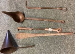 A good collection of Georgian cast iron skillets etc.