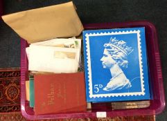 A box containing old stock books and loose stamps.