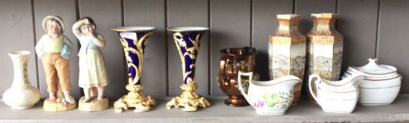 A good pair of blue ground vases etc. Est. £20 - £