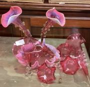 A cranberry glass epergne etc.