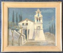 DORA PROWER (British, 1907 - 1996): A framed oil entitled 'Church at Benitses'