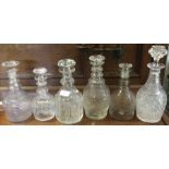 A group of six cut glass decanters. Est. £30 - £40