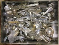 A large collection of silver plated cutlery. Est.