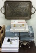 A collection of collectors plates, brass tray etc.