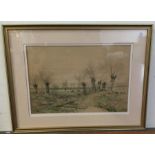 A gilt frame and glazed watercolour depicting a moorland scene. Apparently unsigned.