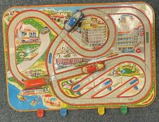 A vintage toy race track.