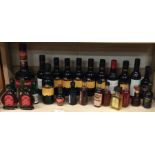 A collection of miniature bottles of wines.