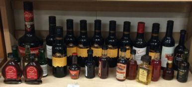 A collection of miniature bottles of wines.