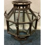 A good Antique brass lantern case with suspension chains.