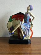 A Kevin Francis figurine depicting a lady in blue dress entitled 'Tea with Clarice Cliff".