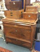 A Continental mahogany three drawer chest.