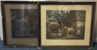 A pair of large George Moorland framed and glazed mezzotint prints entitled 'Feeding The Pigs'