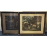 A pair of large George Moorland framed and glazed mezzotint prints entitled 'Feeding The Pigs'