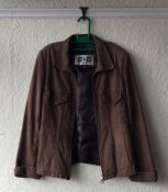 Two leather coats, together with a pair of leather trousers and a vintage coat. Size Medium.