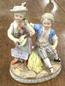 An early Meissen pottery figure of children playing.