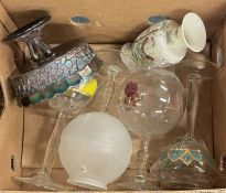 A box containing painted glass etc.