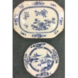 A Nanking circular blue and white plate together with one other.