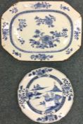 A Nanking circular blue and white plate together with one other.