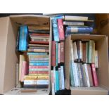 BOOKS: Two boxes of various books, mostly novels.
