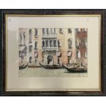 PAUL ALLEN: A framed and glazed watercolour depicting a Venetian waterside houses