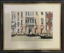 PAUL ALLEN: A framed and glazed watercolour depicting a Venetian waterside houses