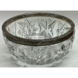A silver mounted glass fruit bowl.