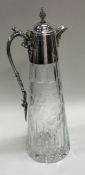 A good etched glass and silver mounted claret jug of tapering form. Birmingham. By CJ Ltd.