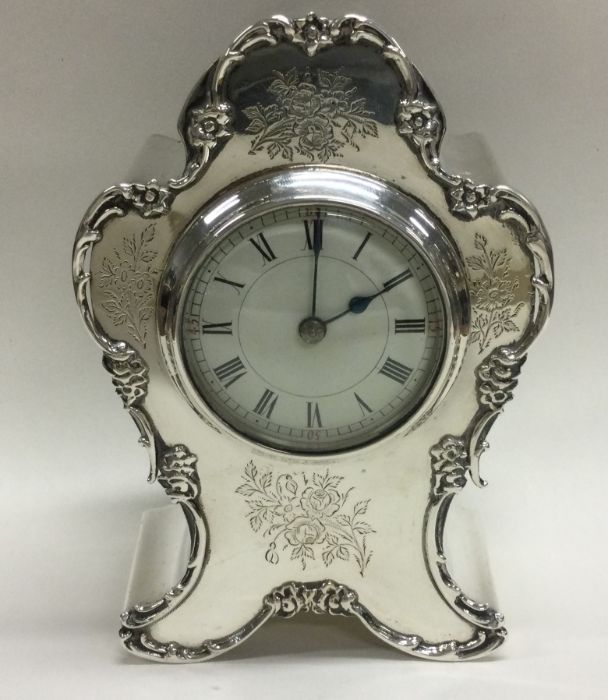 A large Edwardian silver desk clock. Birmingham 1908. By SB.