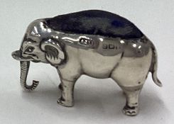 A silver elephant pin cushion. Birmingham 1910.