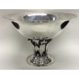GEORG JENSEN: A large fine circular silver fruit bowl of typical form with leaf decoration.