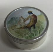 A silver and enamelled box with bird scene to front. Birmingham 1982. By Moody & Archer.