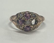 A good 15 carat gold amethyst and pearl ring (stone missing).