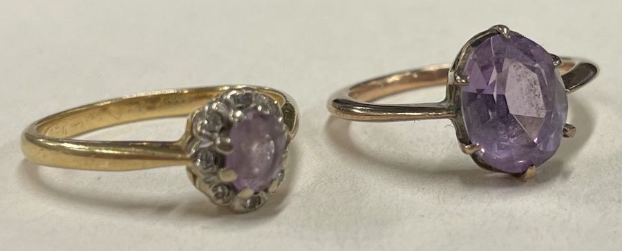A small 18 carat gold amethyst and diamond cluster ring together with one other. - Image 2 of 2