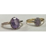 A small 18 carat gold amethyst and diamond cluster ring together with one other.