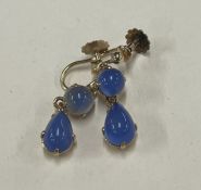 An unusual pair of blue stone drop earrings in 9 carat.