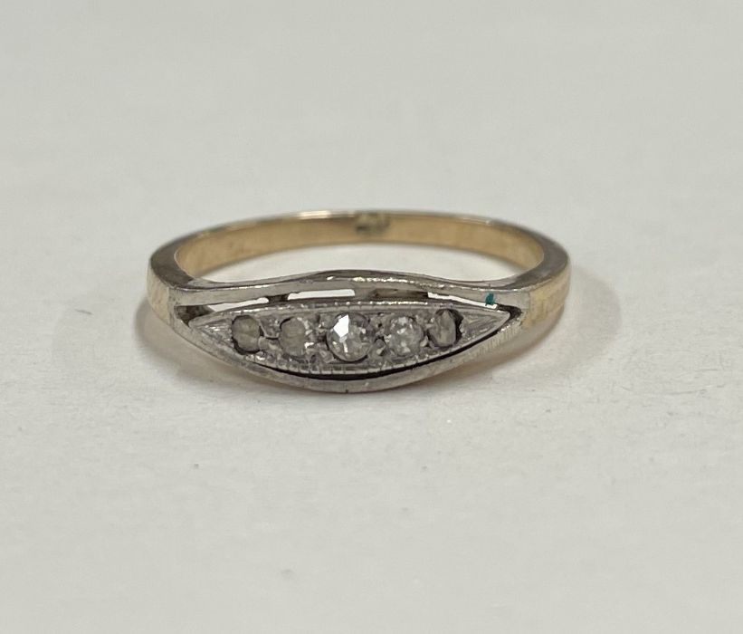 A Victorian boat shaped diamond five stone ring.