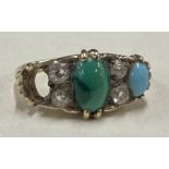 An Antique 18 carat gold turquoise and diamond ring mount.