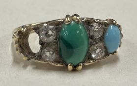 An Antique 18 carat gold turquoise and diamond ring mount.