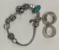 A Pandora silver bracelet etc. Approx. 70 grams.