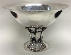 GEORG JENSEN: A large fine circular silver fruit bowl of typical form with leaf decoration.