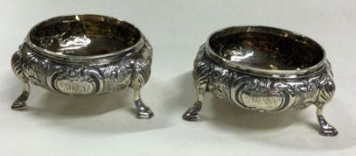 A pair of heavy silver salts embossed with flowers. Edinburgh 1912. By Mackay & Chisholm.