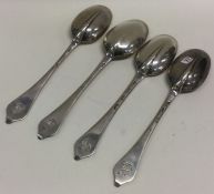 A set of four crested Queen Anne silver dog nose spoons. London circa 1700. By John Broake.