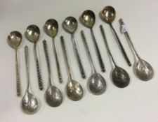 A set of twelve 19th Century Russian silver spoons dated 1874. Marked to side.