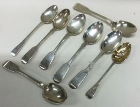 A collection of nine silver fiddle pattern teaspoons. London.