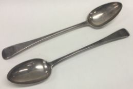 A good pair of Georgian silver OE pattern basting spoons with crested terminals. London. By WE&WF.