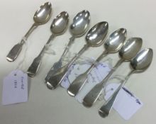 EXETER: A collection of eight silver fiddle pattern teaspoons.