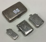 Three silver vesta cases together with a cigarette case.
