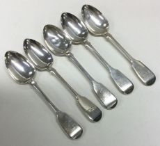EXETER: A set of five silver fiddle pattern teaspoons.