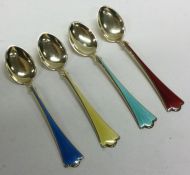 An attractive set of four Norwegian silver and enamelled teaspoons.